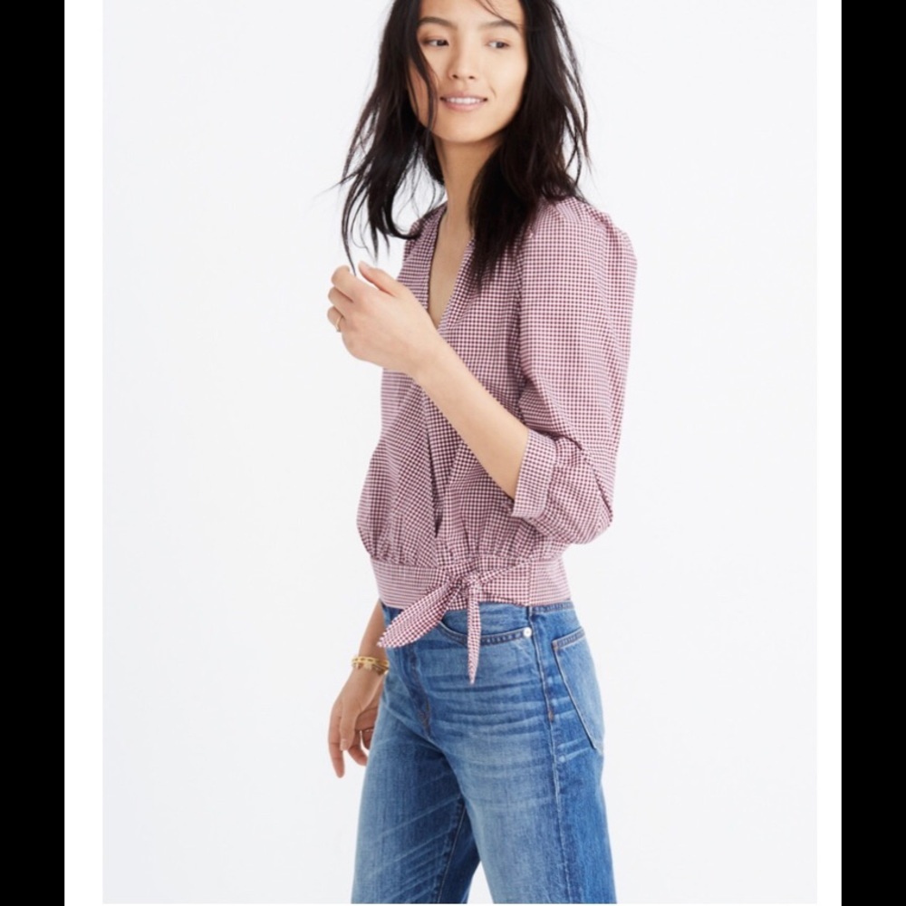 Madewell Wrap Top in Gingham Check